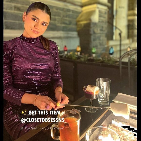 NWT ZARA Sparkly Purple Midi Long Sleeve Dress w Slit & Ruching keyhole back - Picture 14 of 17